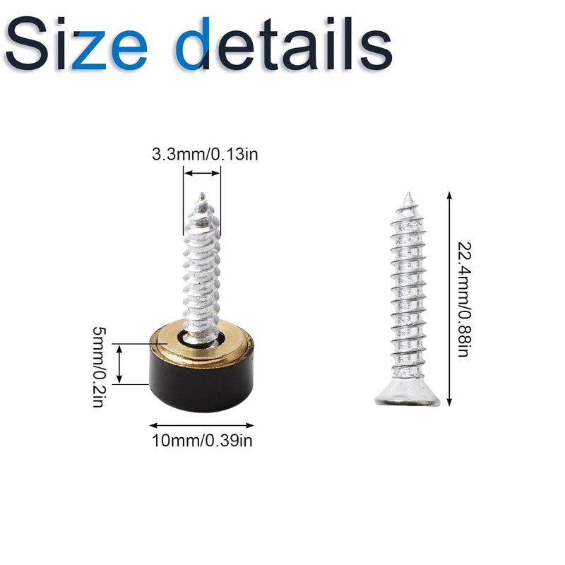 INCREWAY Pure Copper Mirror Screws Black 20Sets 10MM Simplicity Mirror Nails Decorative Cap Covers Mirror Screws Caps - Image 2